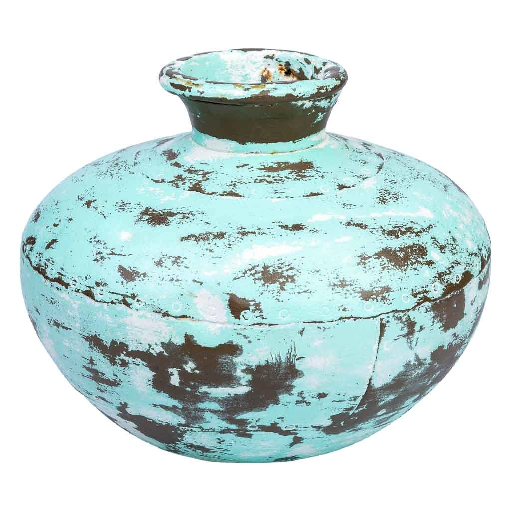 Vaso in metallo invecchiato verde 33x28x33
