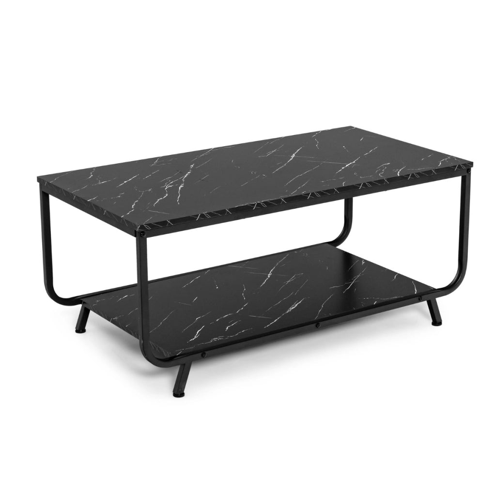 Tavolino da caff¨¨ in finto marmo, Tavolino moderno adatto a ufficio salotto e balcone 105x55x46,5cm Nero-Tavolini da salotto