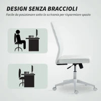 Sedia da Ufficio Ergonomica e Regolabile con Schienale Ricurvo, in Pelle PU e Acciaio, 58x53x97-107 cm, Bianco