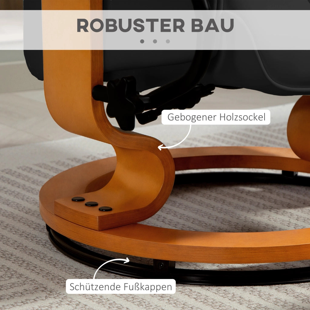 Poltrona Relax Girevole Reclinabile con Poggiapiedi ¨C Minimal ¨C Similpelle Nero Legno