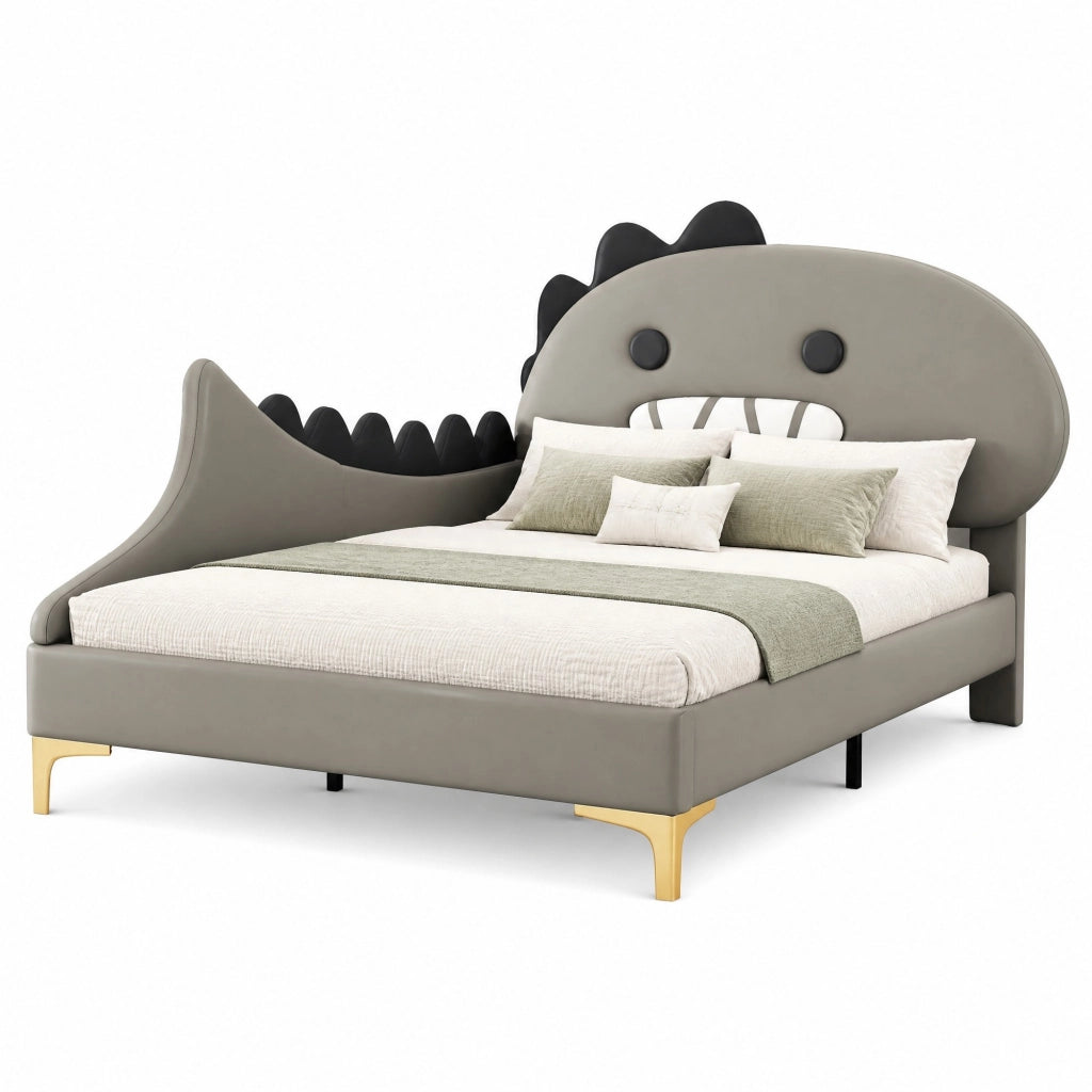 Letto per bambini 90x200 cm a forma di dinosauro in PU e MDF, grigio