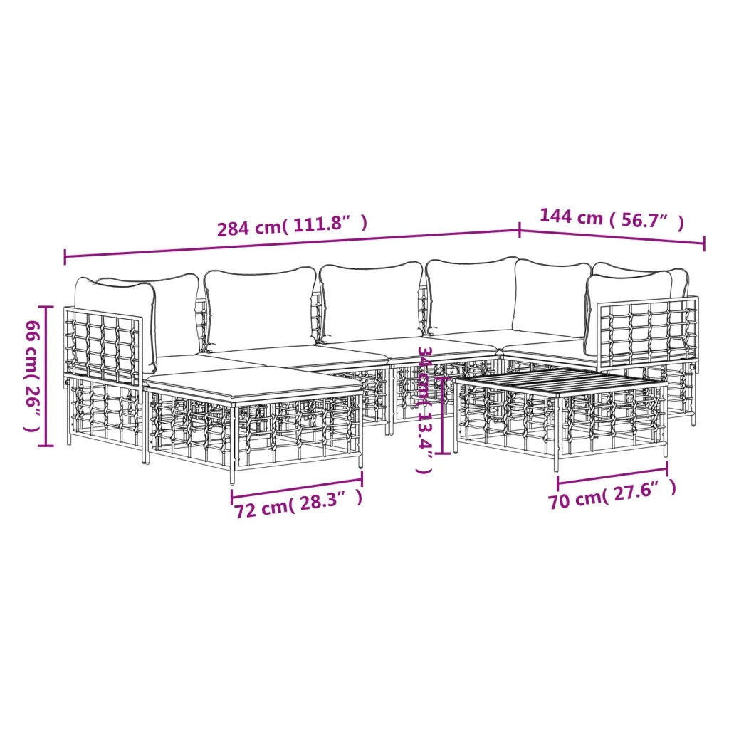 Set Divani da Giardino 7 pz con Cuscini Antracite in Polyrattan 3186772
