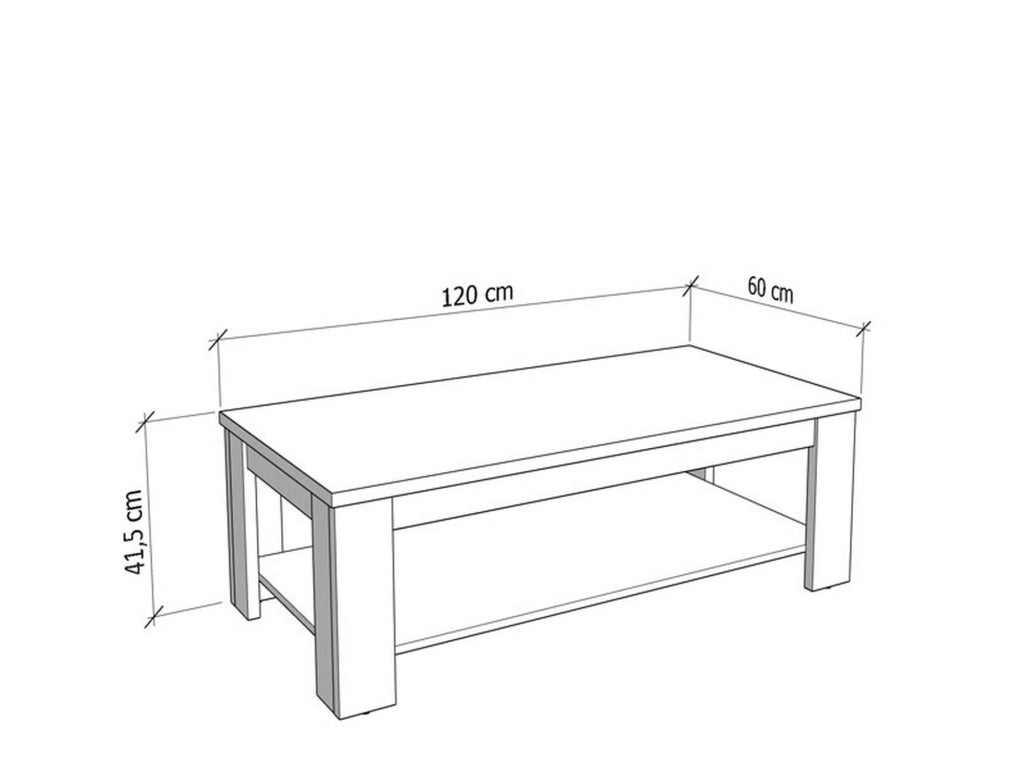 Front, Tavolino da Salotto un Vano, 120x60x41.5h cm Bianco Larice