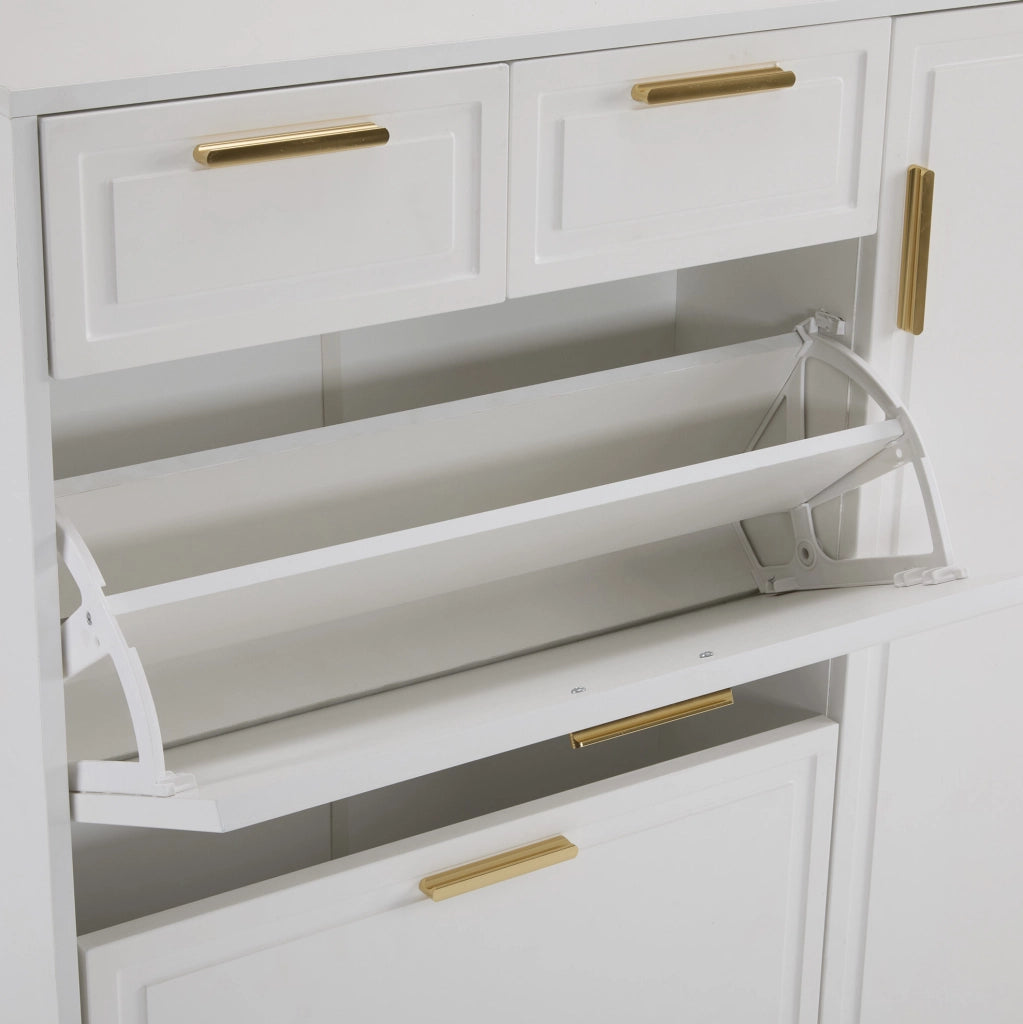 Scarpiera moderna bianca 120 x 24 x 107 cm con ripiani regolabili e 2 cassetti