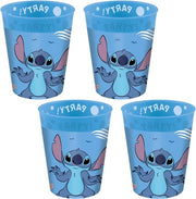 Set di 4 Bicchieri in Plastica Riciclabili Disney Stitch & Angel - Servizio da Tavola da Unicità per Feste per Bambini o Tematiche