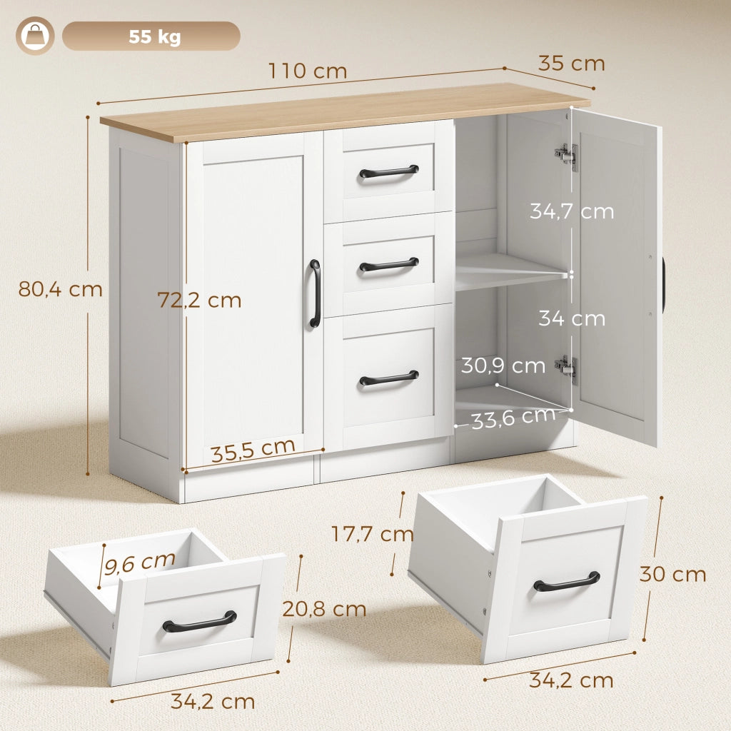 Cassettiera con ante ¨C zephmum ¨C 110x35x80,4cm bianco e legno naturale