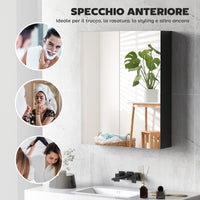 Armadietto a Specchio per Bagno 60x15x75 cm Struttura in MDF Nero