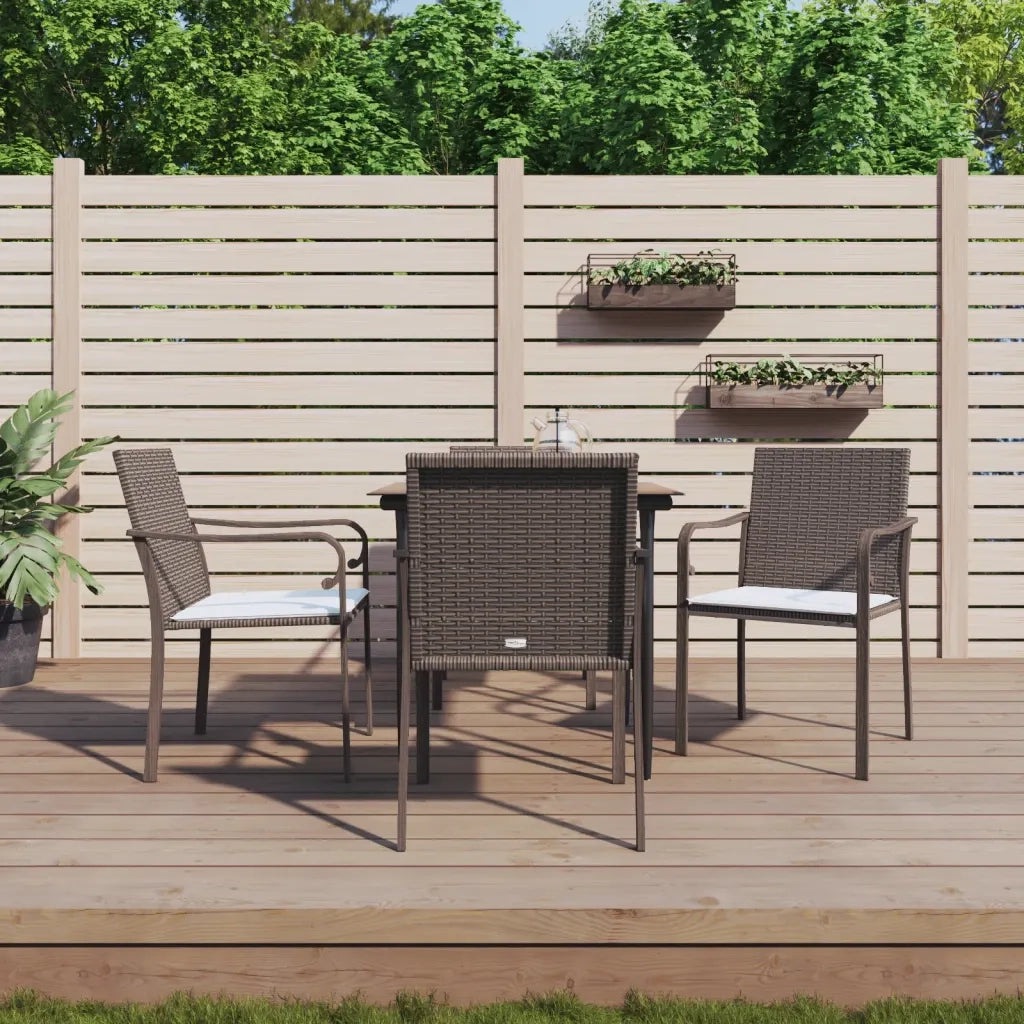 Set Pranzo da Giardino 5pz | Set Salotto da Giardino con Cuscini in Polyrattan e Acciaio