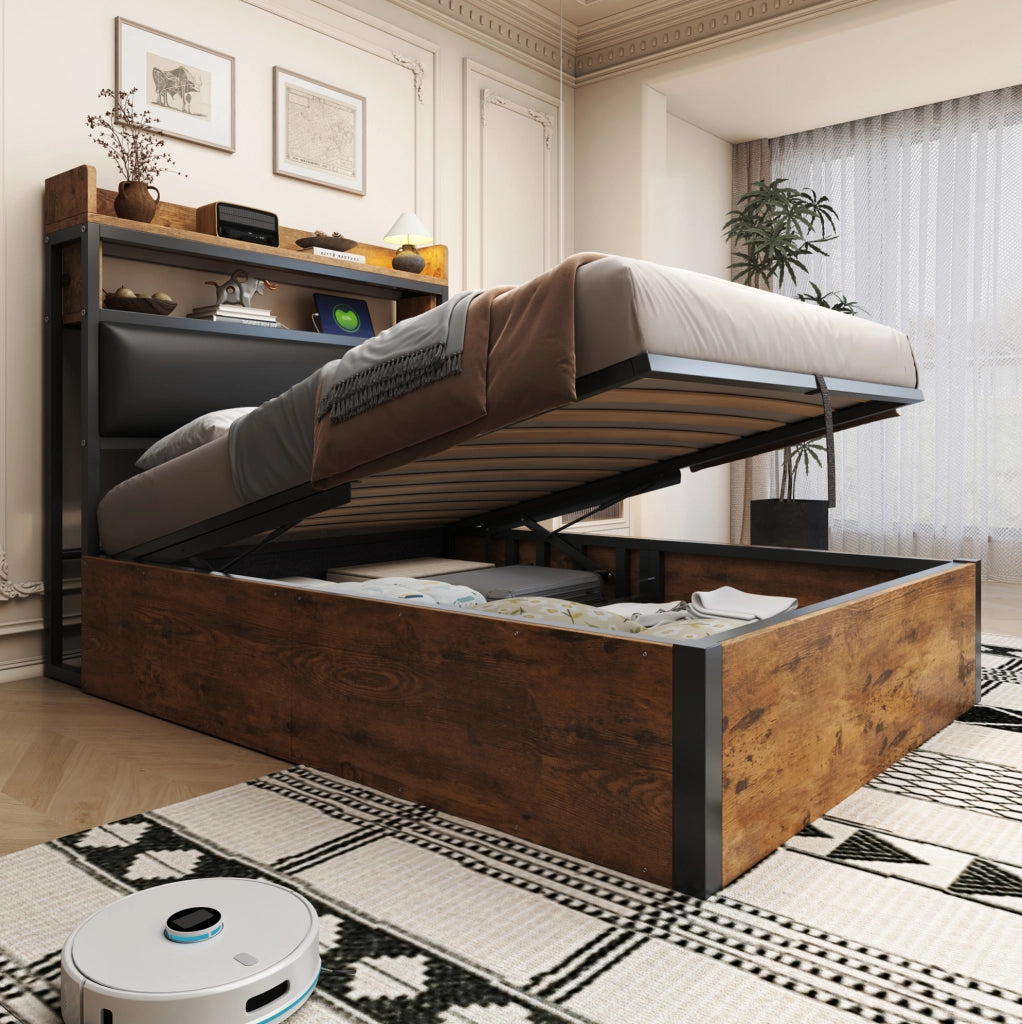 Letto singolo 90x200 cm con contenitore idraulico e USB nero