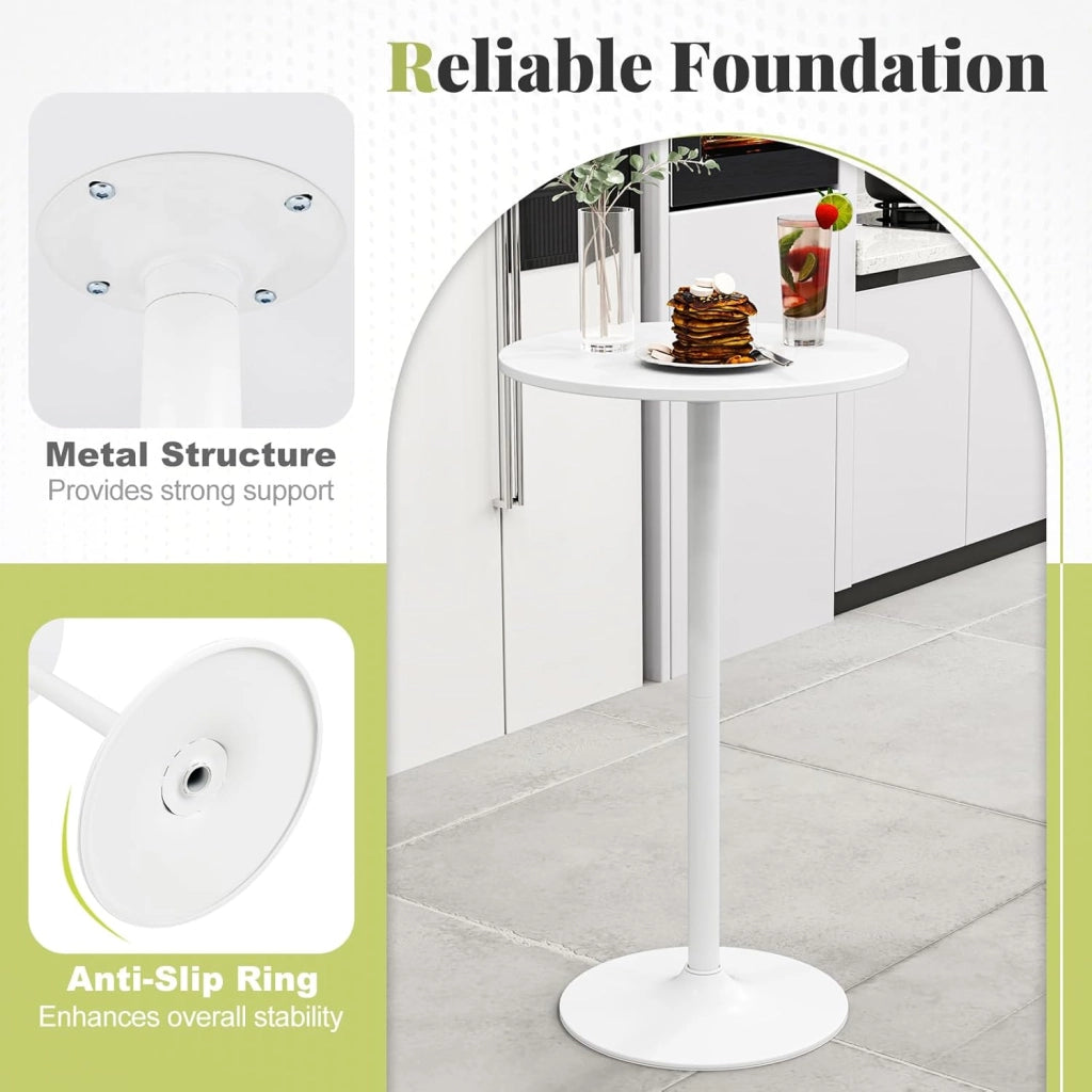 Tavolo da Bar Rotondo, Tavolo da Pub Bistrot con Altezza Regolabile e Base in Metallo, Tavolo da Cocktail in Stile Moderno per Soggiorno, Caffè e Ristorante (Bianco,1)