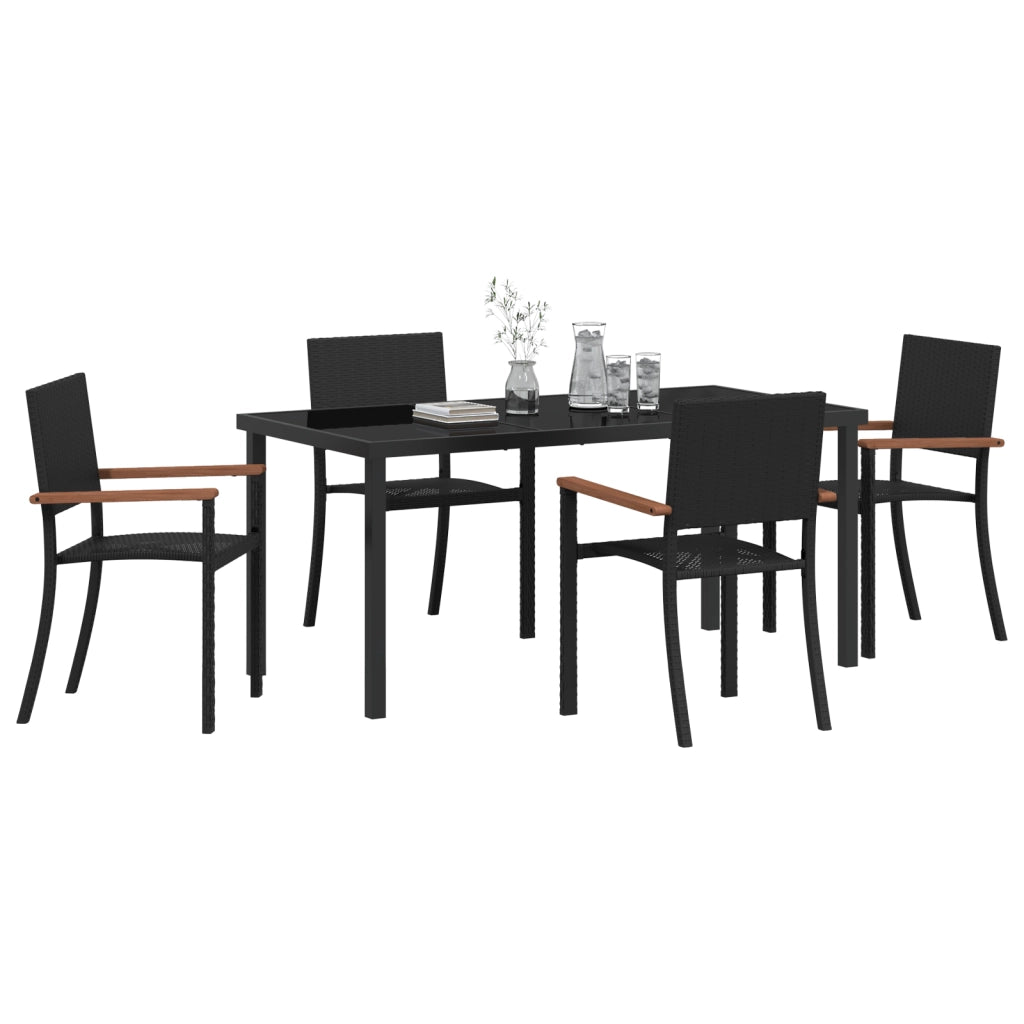 Set da Pranzo da Giardino 5 Pezzi in Polyrattan Nero