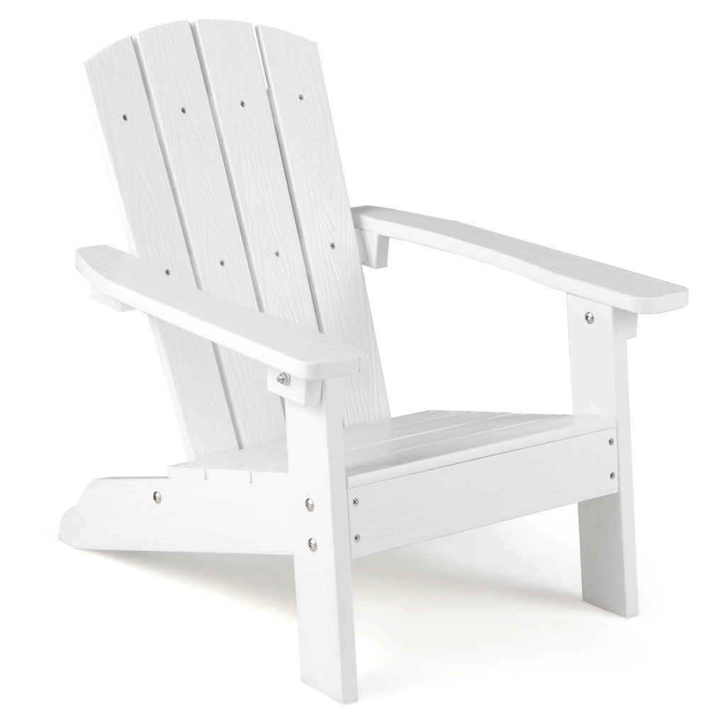Sedia adirondack per bambini in plastica resistente alle intemperie, Poltrona da giardino con schienale a doghe inclinato Bianco