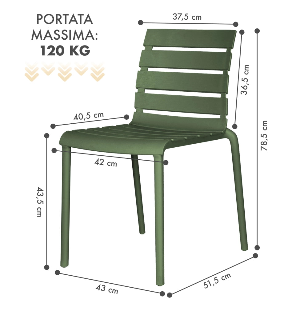 Set 4 Sedie In Polipropilene e Fibra Di Vetro Sedia Cucina Trattamento Uv Antiscolorimento Giardino Interno Esterno Moderne Robuste Resistenti Seduta Terrazzo Soggiorno Bar Ristorante Impilabili Nina-Verde