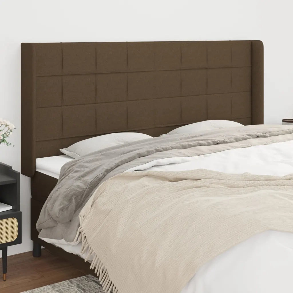 Testiera ad Orecchio-Testata con Orecchie Marrone Scuro 183x16x118/128 cm in Tessuto 531556