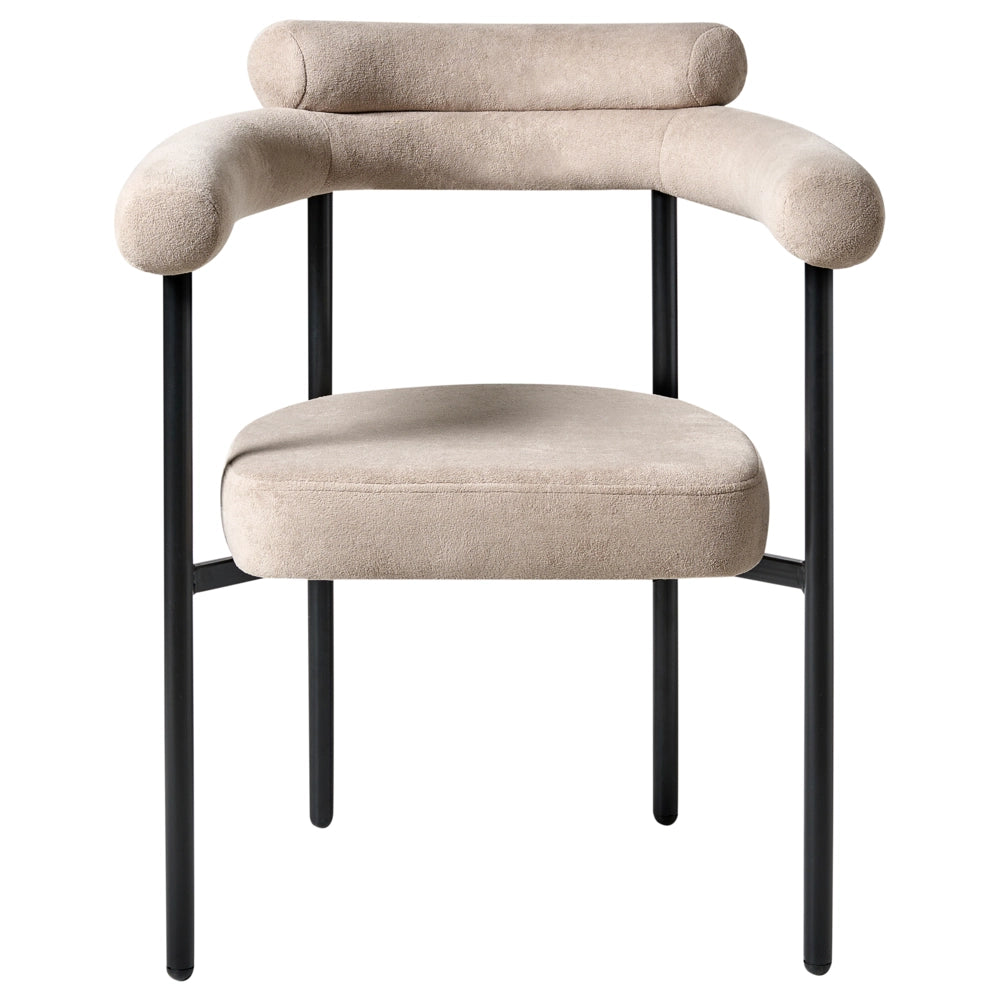 Set di 2 sedie da pranzo Beige Rivestimento in poliestere Gambe nere in ferro Schienale arrotondato Mobili da sala da pranzo in stile moderno