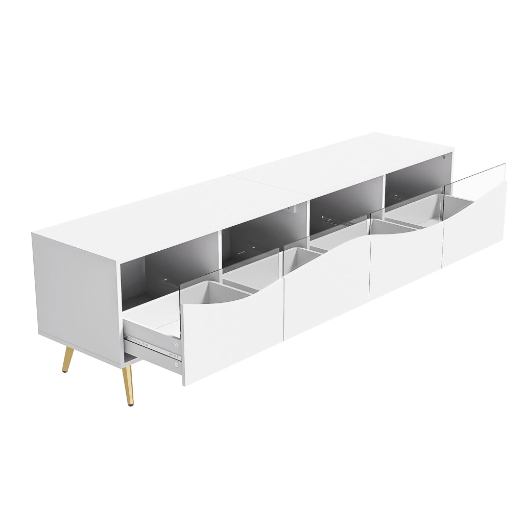 OKWISH Mobile TV con Vani Contenitori, LED e Passacavi, Frontali in Vetro, per Soggiorno, MDF, Bianco, 180 x 40 x 50 cm
