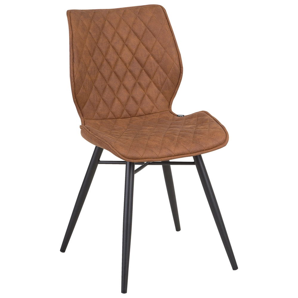 Set di 2 sedie da pranzo con rivestimento in tessuto marrone e gambe in metallo nero stile retrò rustico