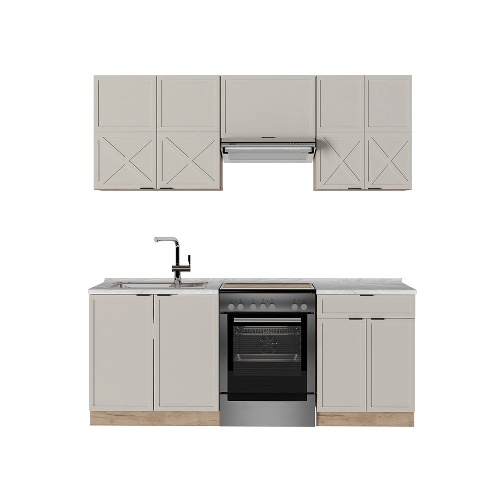 Cucina componibile Fame-Line GrigioBeige/Rovere dorato 200 cm, PL Marmo Vicco
