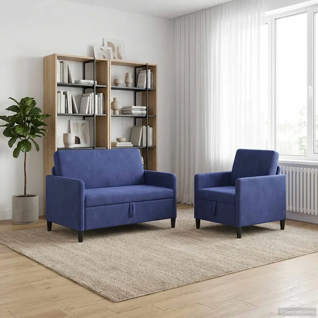 Set di Divani con Storage 2 pz Blu Polizia Poliestere 3429174