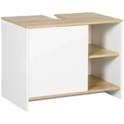 kleankin Mobile Bagno Sottolavabo con Armadietto e 2 Mensole in Legno, 77x45x60 cm, Bianco e Legno