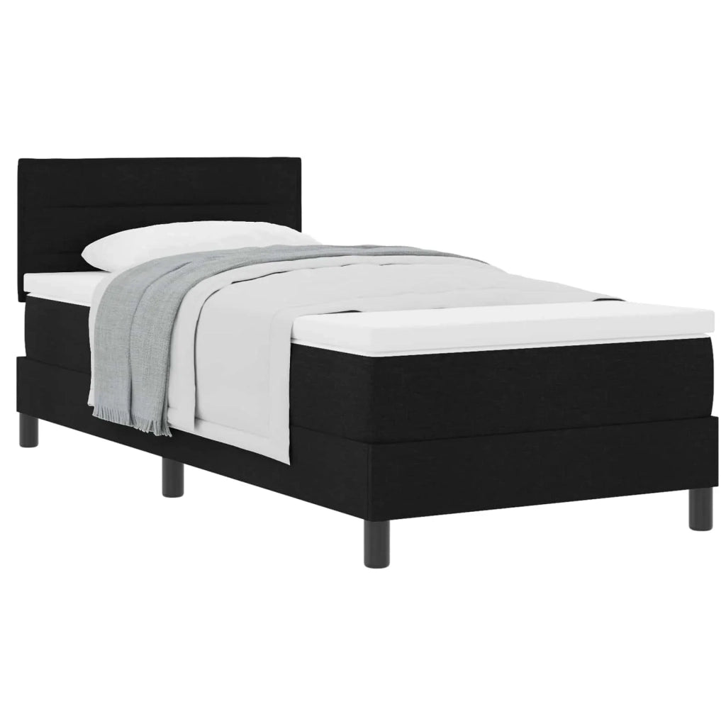 Letto singolo | Letto per adulti | Letto a molle con testiera Nero 90 x 200 cm Tessuto