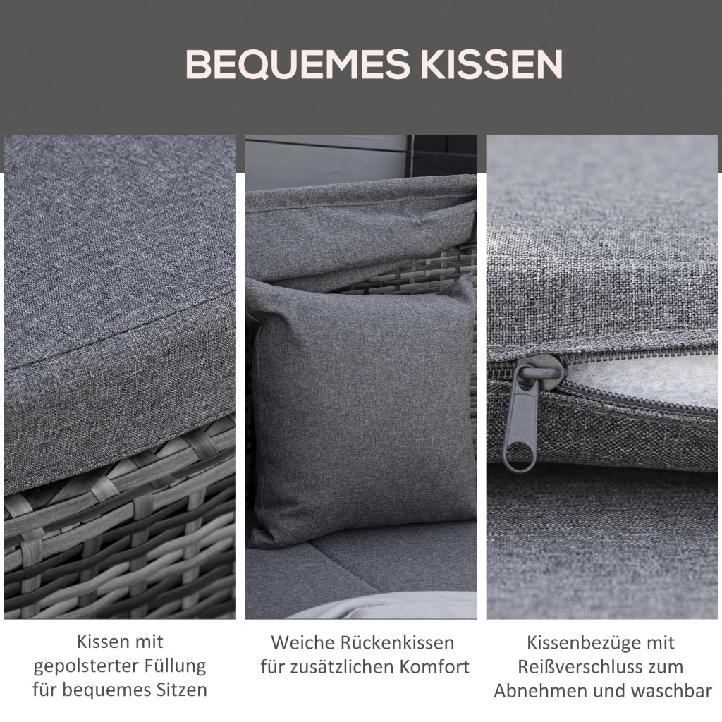 Set salotto da giardino 4 posti con cuscini ¨C zephmum ¨C polyrattan grigio metallo 230x145x80