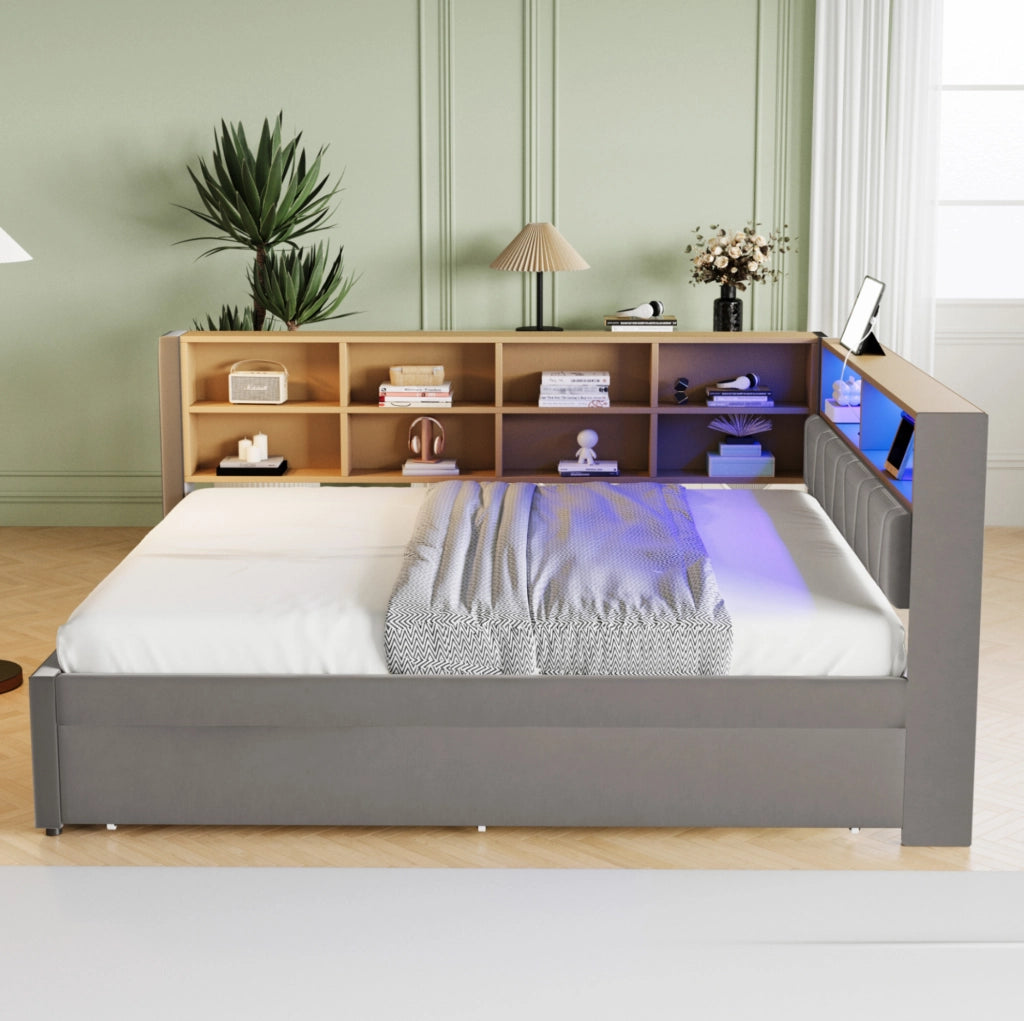 Letto multifunzione con estraibile 140x200 cm, LED e prese
