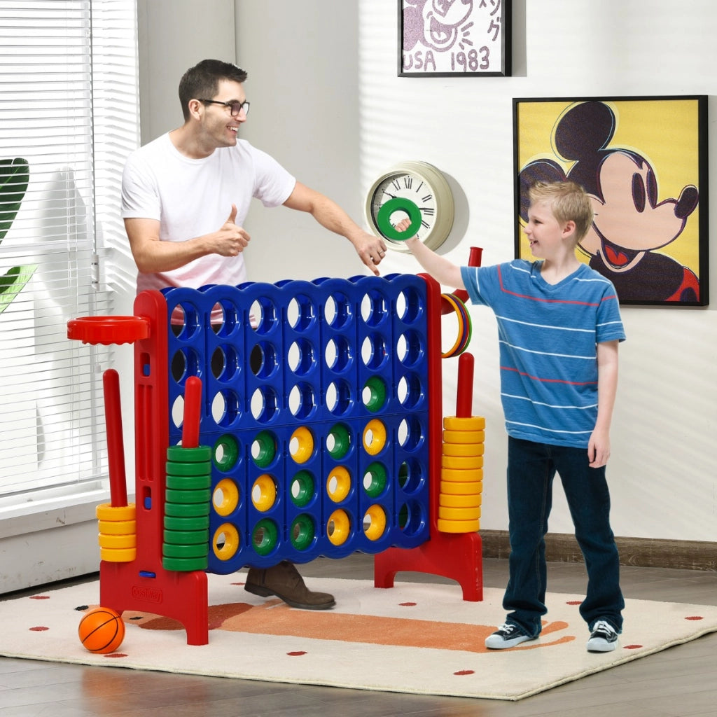 Forza 4 gigante con canestro e gioco di lancio, Gioco da esterno per bambini e adulti 84x33x79 cm Rosso-Giochi esterni