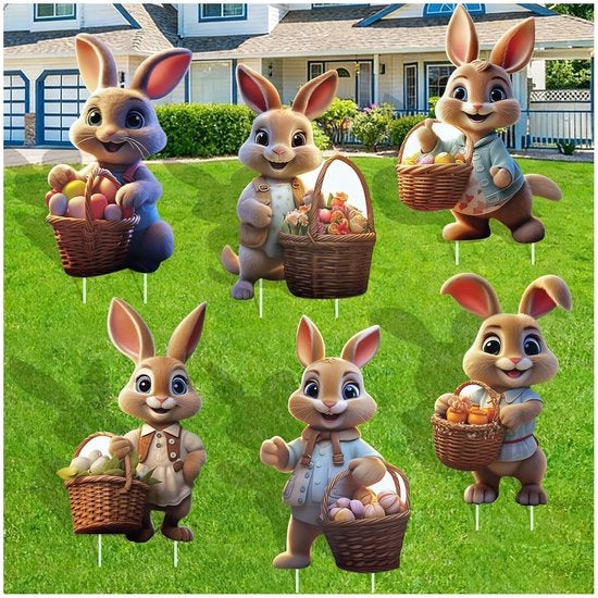 Set di 6 candelabri di pasqua per giardino - decorazione pasquale 2D grande 35 cm - decorazione esterna per giardino e prato