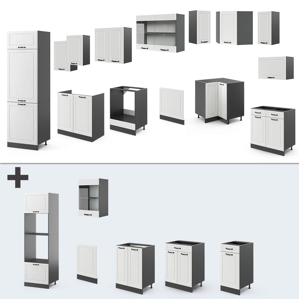 Vicco Cucina angolare completa Bianco casa di campagna/antracite 227 x 287 cm , PL Marmo