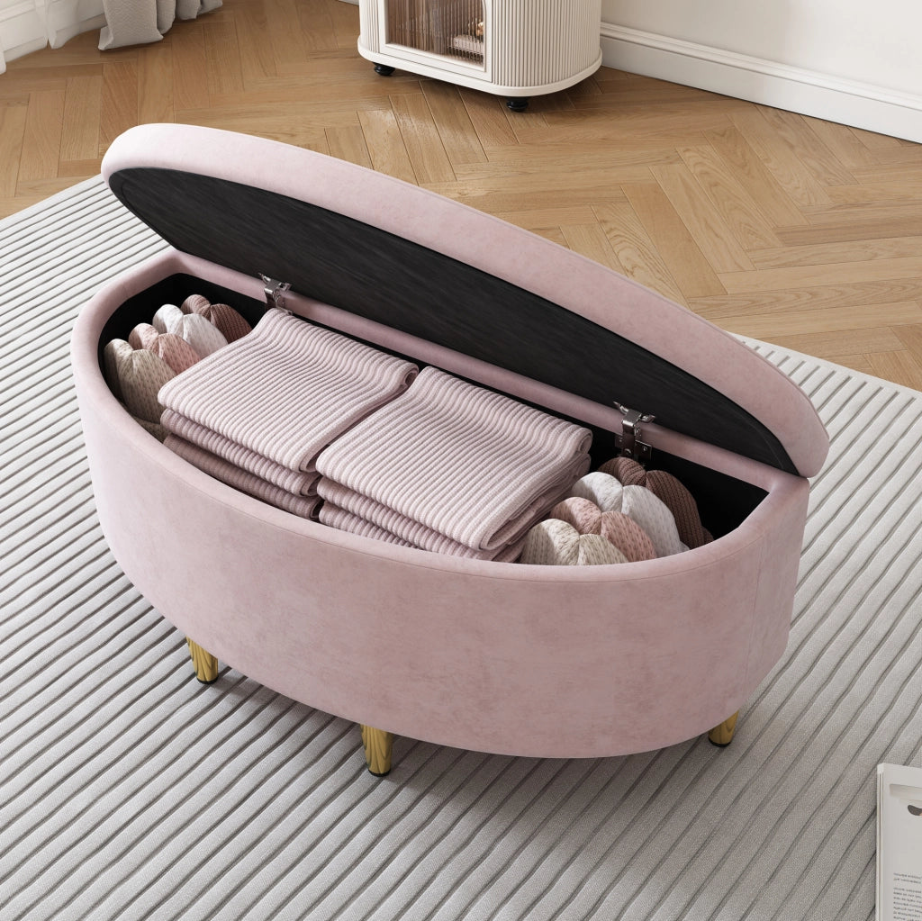 Panca contenitore 90x40x42 cm con seduta morbida in velluto rosa
