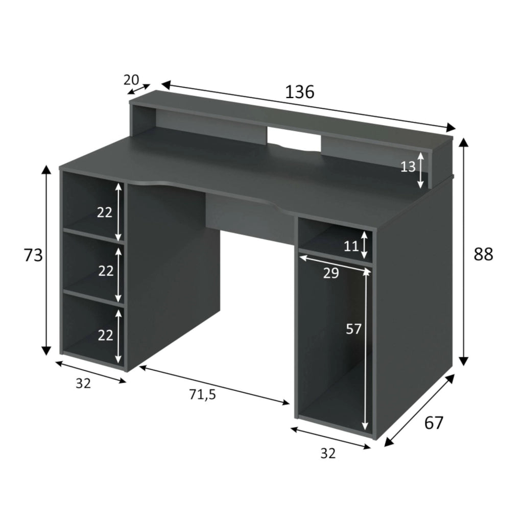 Arcane, Scrivania Modulabile, 136x67x88h cm Nero Antracite