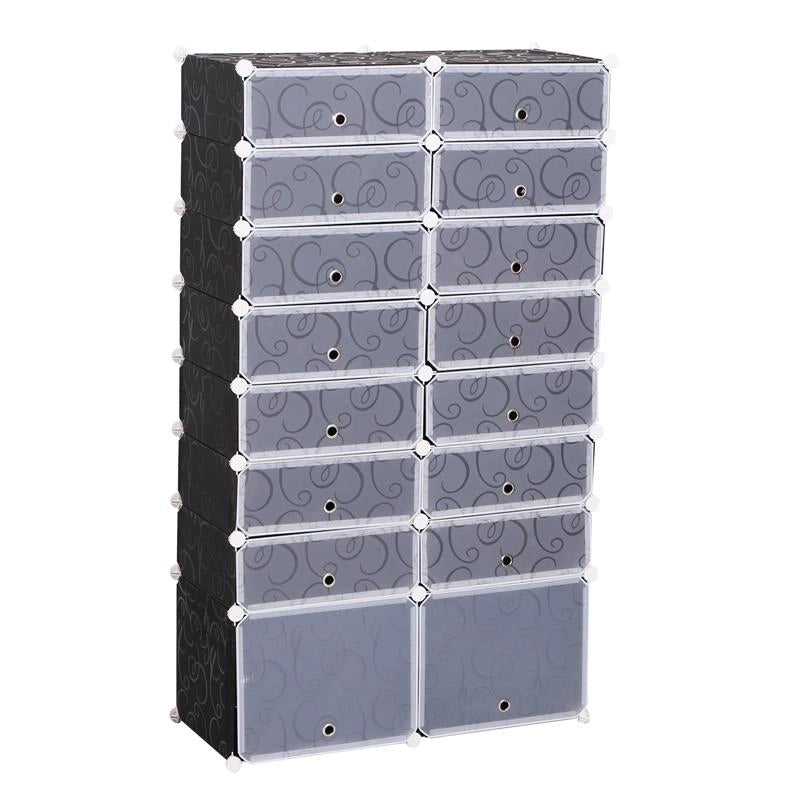 SCARPIERA MODULARE 16 CUBI IN 95 X 37 X 160 CM BIANCO E NERO