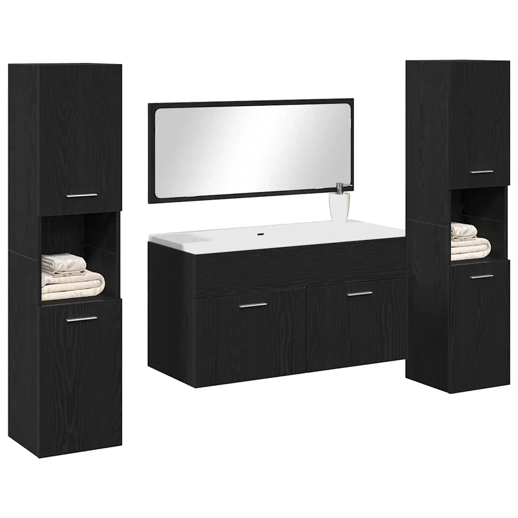 Set di mobili per il bagno 4 pcs Rovere Nero Legno multistrato 3334325