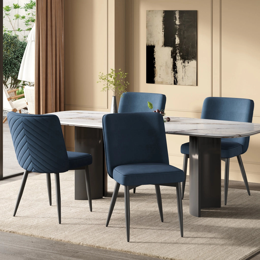 Sedie da Pranzo in Velluto ¨C Xylo ¨C Blu Scuro, Set 6 Pezzi, Stile Moderno