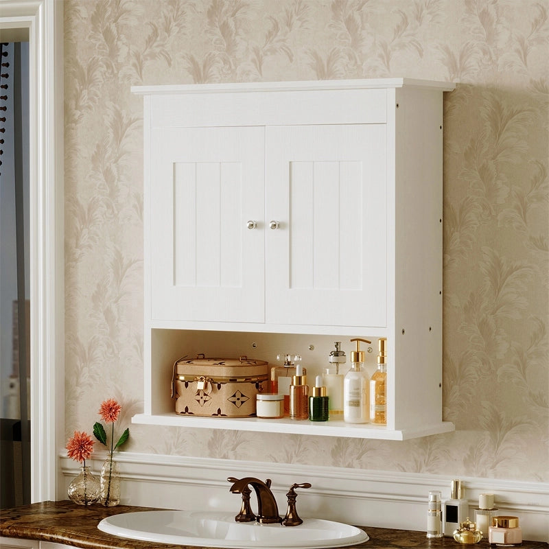 Mobile da bagno sospeso bianco a 2 ante, stile scandinavo, con ripiani, 55 cm