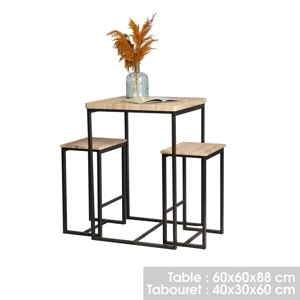 Set tavolo alto con 2 sgabelli - DARYL - Rovere e Metallo Nero