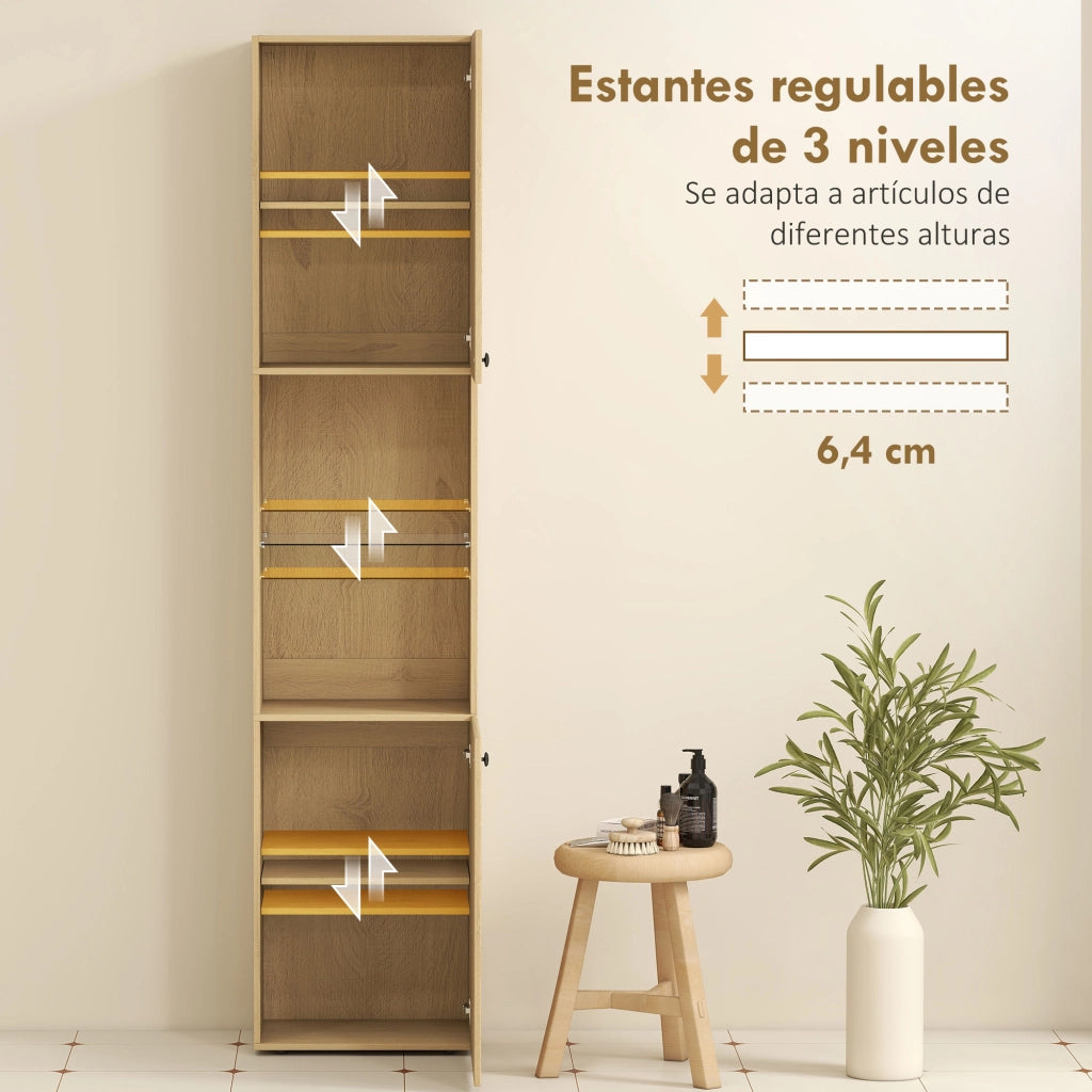 Mobile Colonna Bagno Alto 6 Ripiani ¨C Xylo ¨C 2 Ante Vetro Temperato Rovere 40x31x182 cm