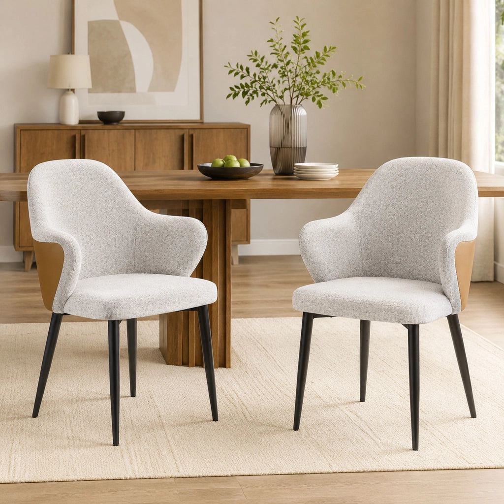 Set di 2 sedie da pranzo 63x56.5x57.5 cm con schienale avvolgente in tessuto e metallo grigio chiaro