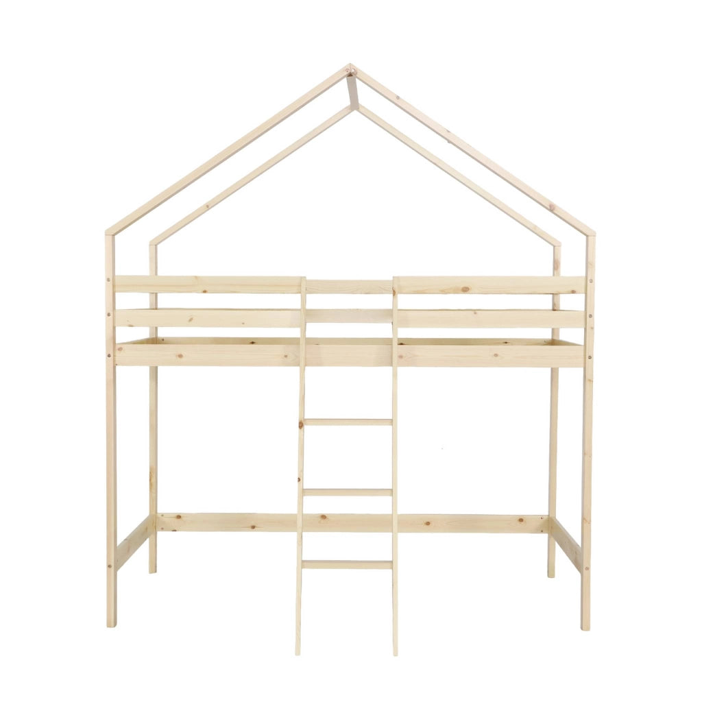 Letto a soppalco per bambini cabina 190cm in pino naturale, marrone