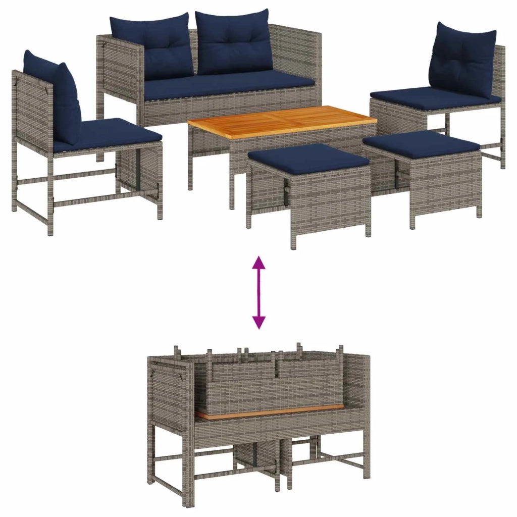 Set Divano da Giardino 6 pcs Grigio e Blu Navy polyrattan 4104706