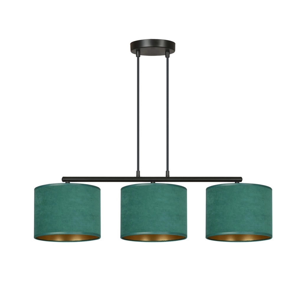 Lampada a sospensione Hilde in acciaio e velluto verde