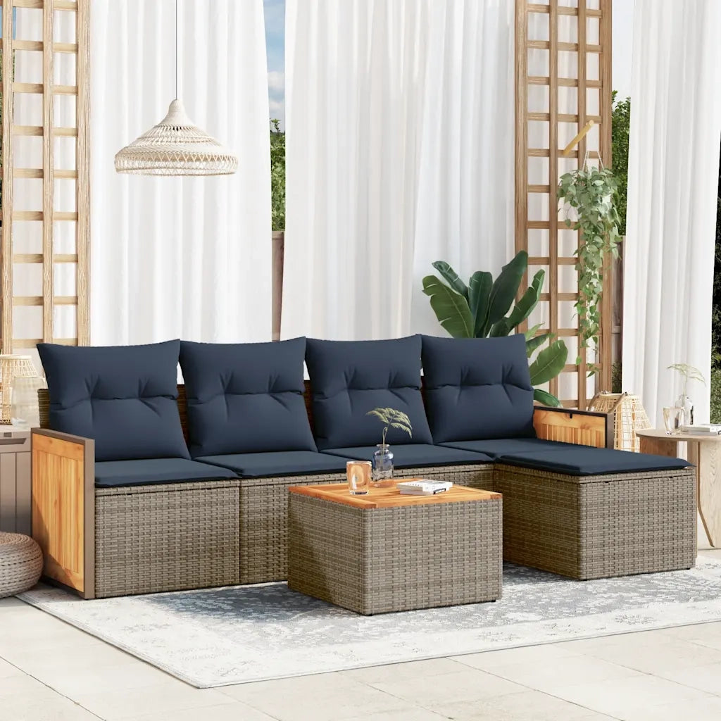 Set Divani da Giardino 6 pz con Cuscini Grigio in Polyrattan 3227608