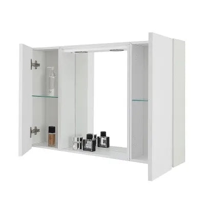Specchio contenitore LED 91x61 cm bianco lucido con ante laterali Way
