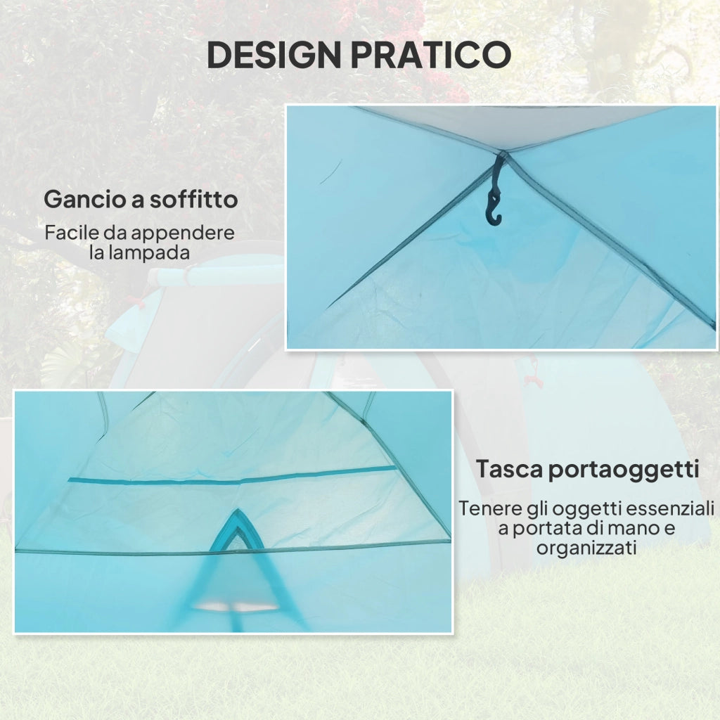 Tenda da Campeggio per 3 Persone Impermeabile con Camera e Veranda Azzurro