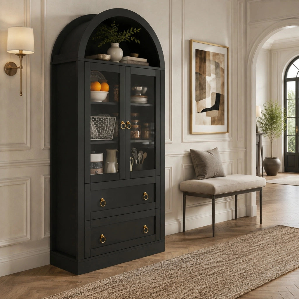 Vetrina ad arco nera con ante in vetro 80 × 36 × 170 cm