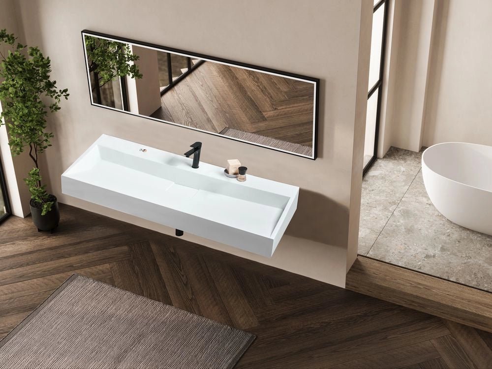 Lavabo bagno classico rettangolare in ceramica finitura lucida 120 x 46 cm Bianco Lavello da bagno rettangolare