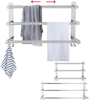 Sostegno per Asciugamani Riscaldabile Estensibile 3 Stabili, Ripiegabile 43-78cm, Sostegno per Asciugamani a Parete in Acciaio Inossidabile con Ganci per Bagno, Cucina