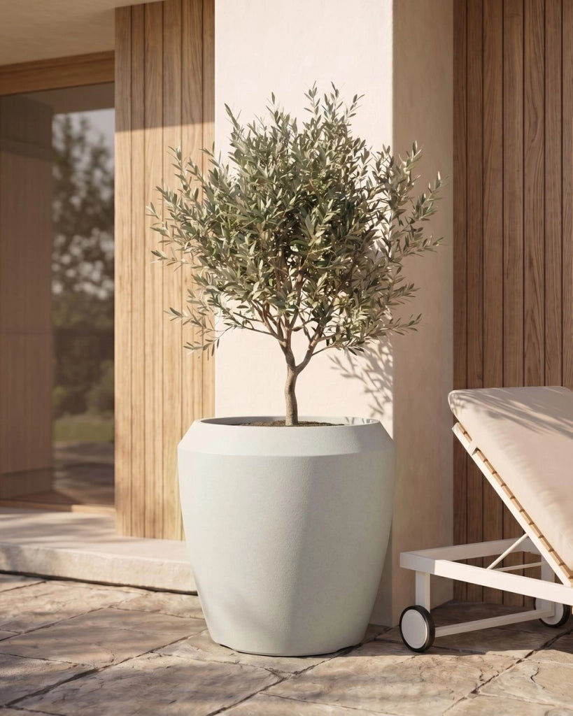 Vaso da fiori alto in pietra per giardino, per interni ed esterni 56x51 cm bianco sporco giardino terrazzo