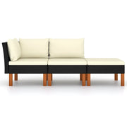 Set di Divani da Giardino 3 pz | Set Salotto da Giardino Polyrattan Massello di Eucalipto